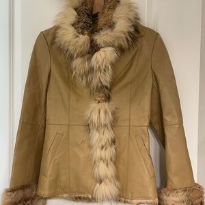 Vero Moda Tan Leather Jacket with Fur Trim